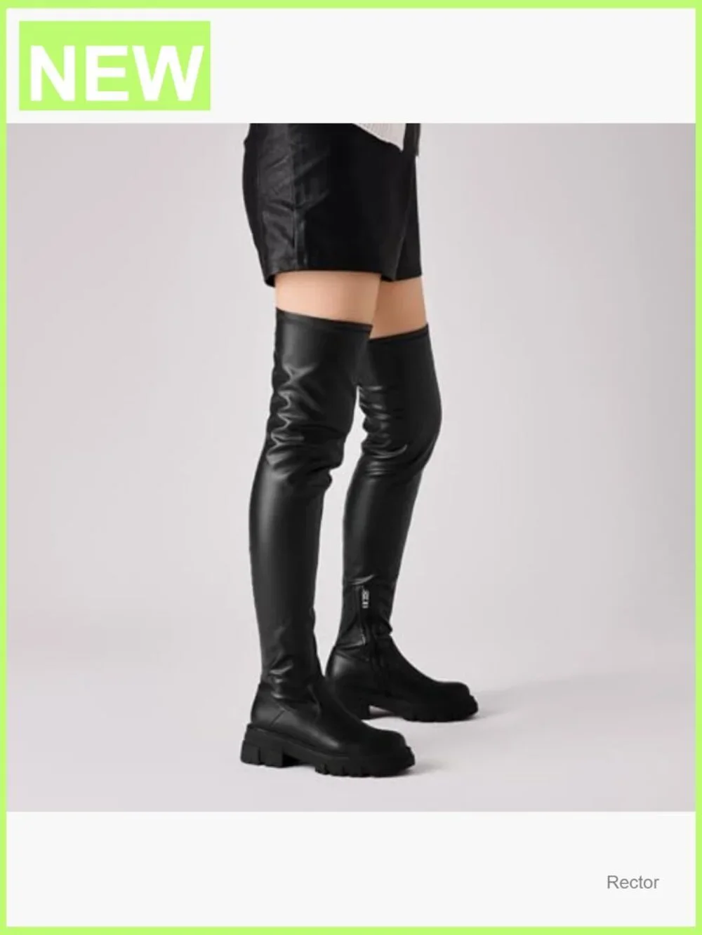 Over The Knee Boots Chunky Heel Platform Lug Sole Stretchy Faux Leather Side